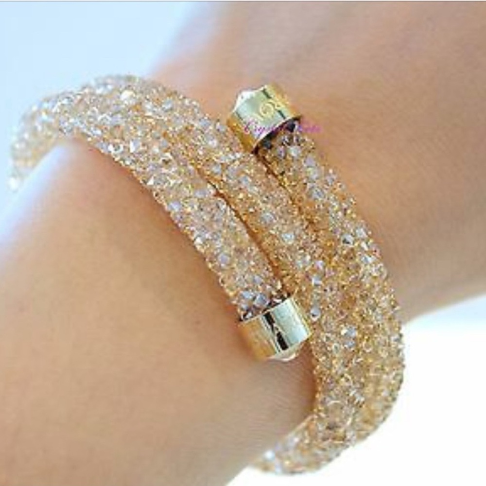 NIB Swarovski Crystaldust Gold Champagne Silk Wrap Bangle Bracelet